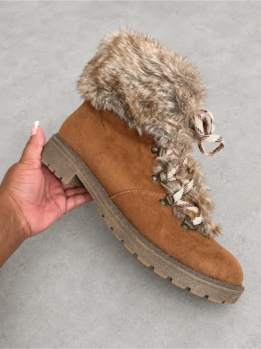 Universal Thread Tan Faux-Fur Trim Hiker Boots